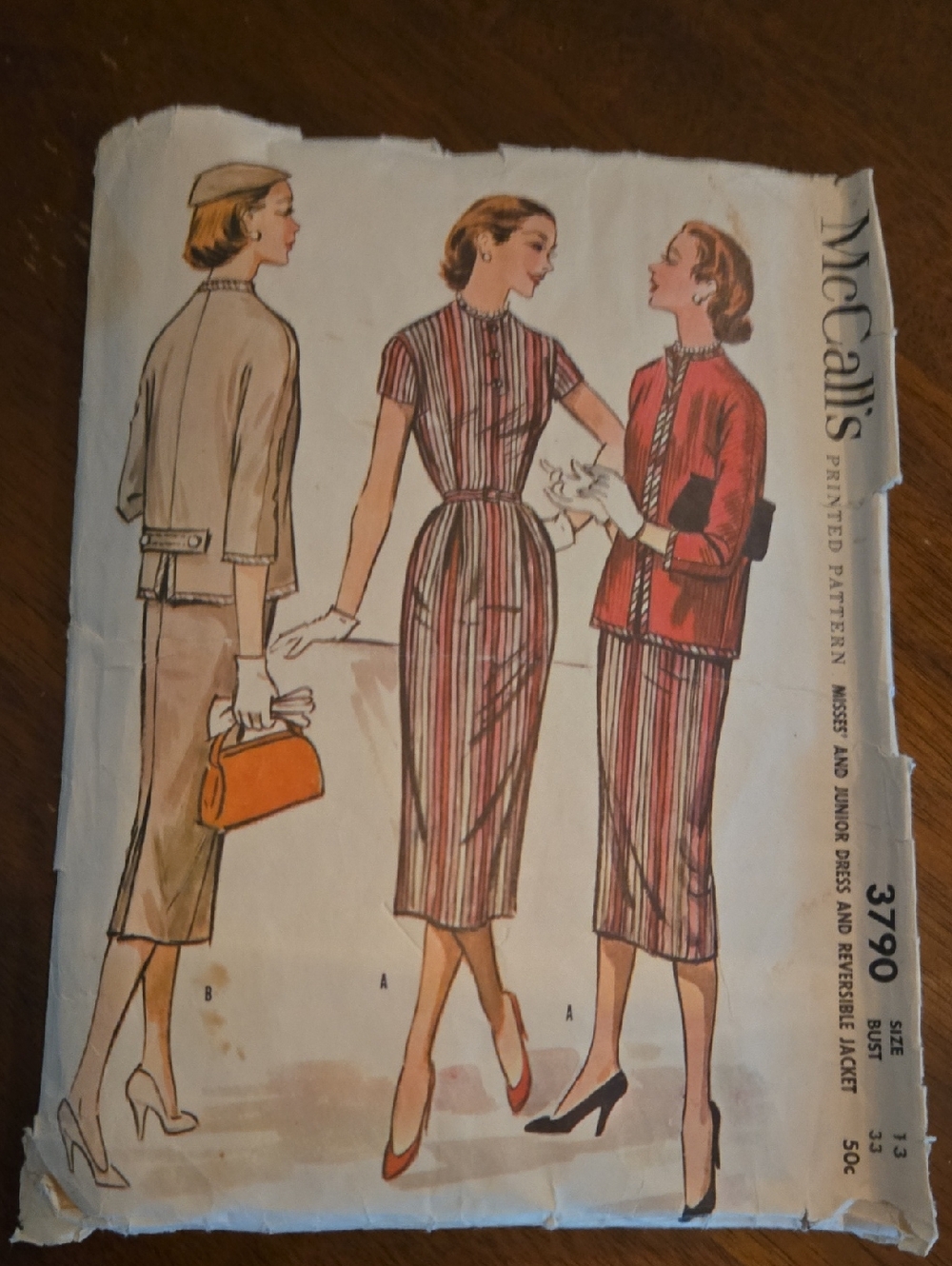 Red & Cream Striped Pencil Skirt — Classic Tailored Fit